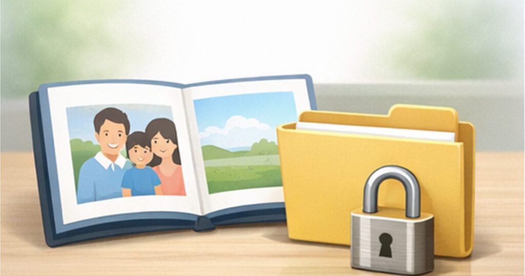 ランサムウェアと家族写真バックアップのイメージ